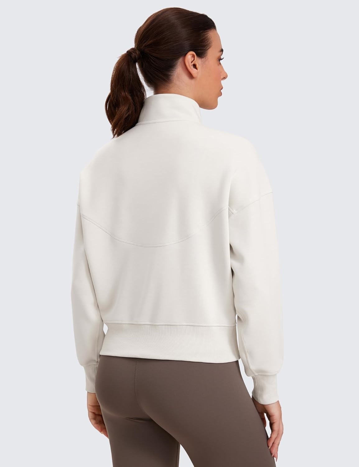 image:imageCRZ YOGA SoftAura Half Zip Sweatshirt for Women Pullover Workout Casual Funnel Neck Sweat Shirts with PocketMilky White Bone