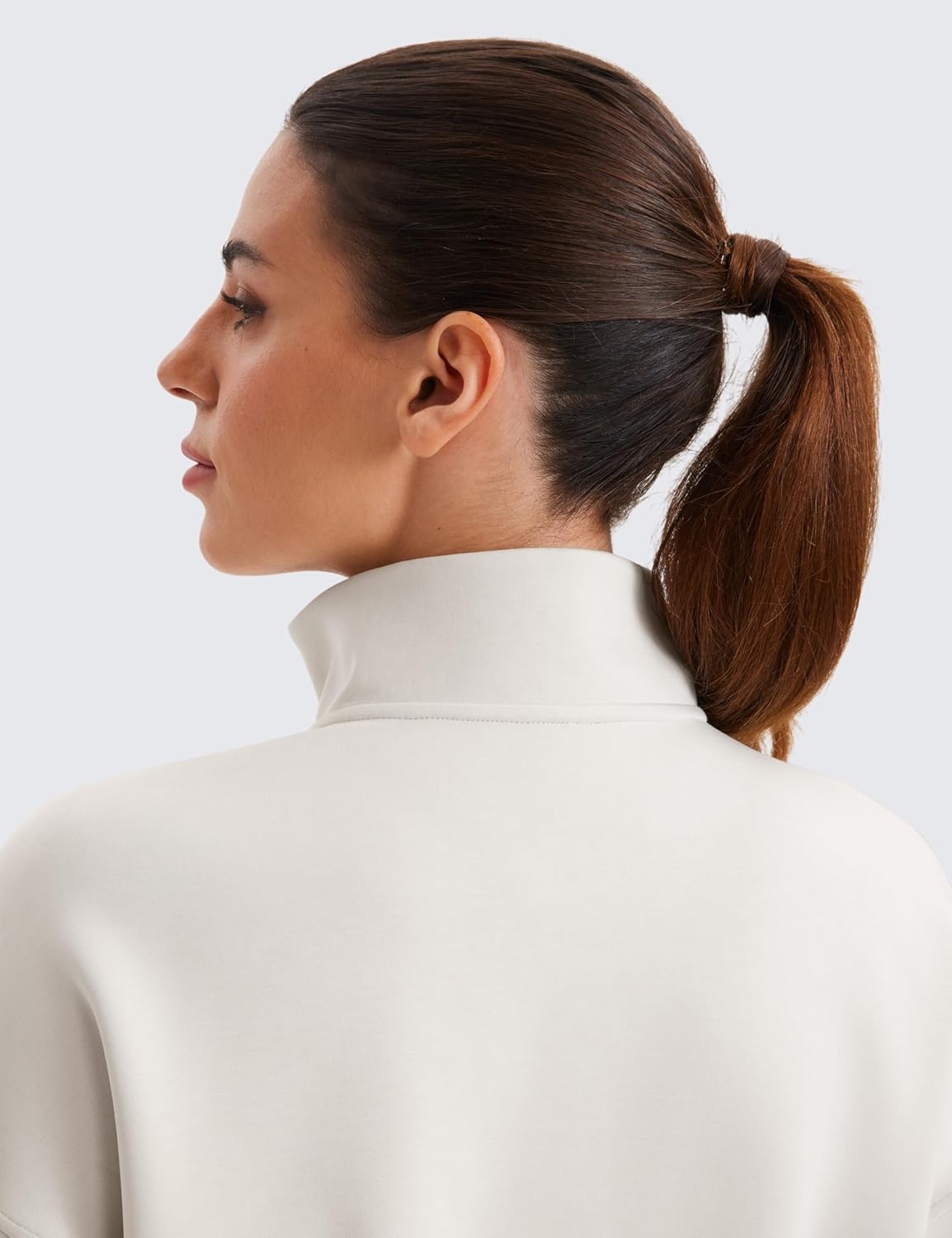image:imageCRZ YOGA SoftAura Half Zip Sweatshirt for Women Pullover Workout Casual Funnel Neck Sweat Shirts with PocketMilky White Bone