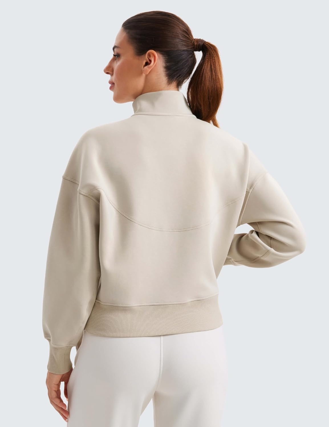 image:imageCRZ YOGA SoftAura Half Zip Sweatshirt for Women Pullover Workout Casual Funnel Neck Sweat Shirts with PocketMojave Tan