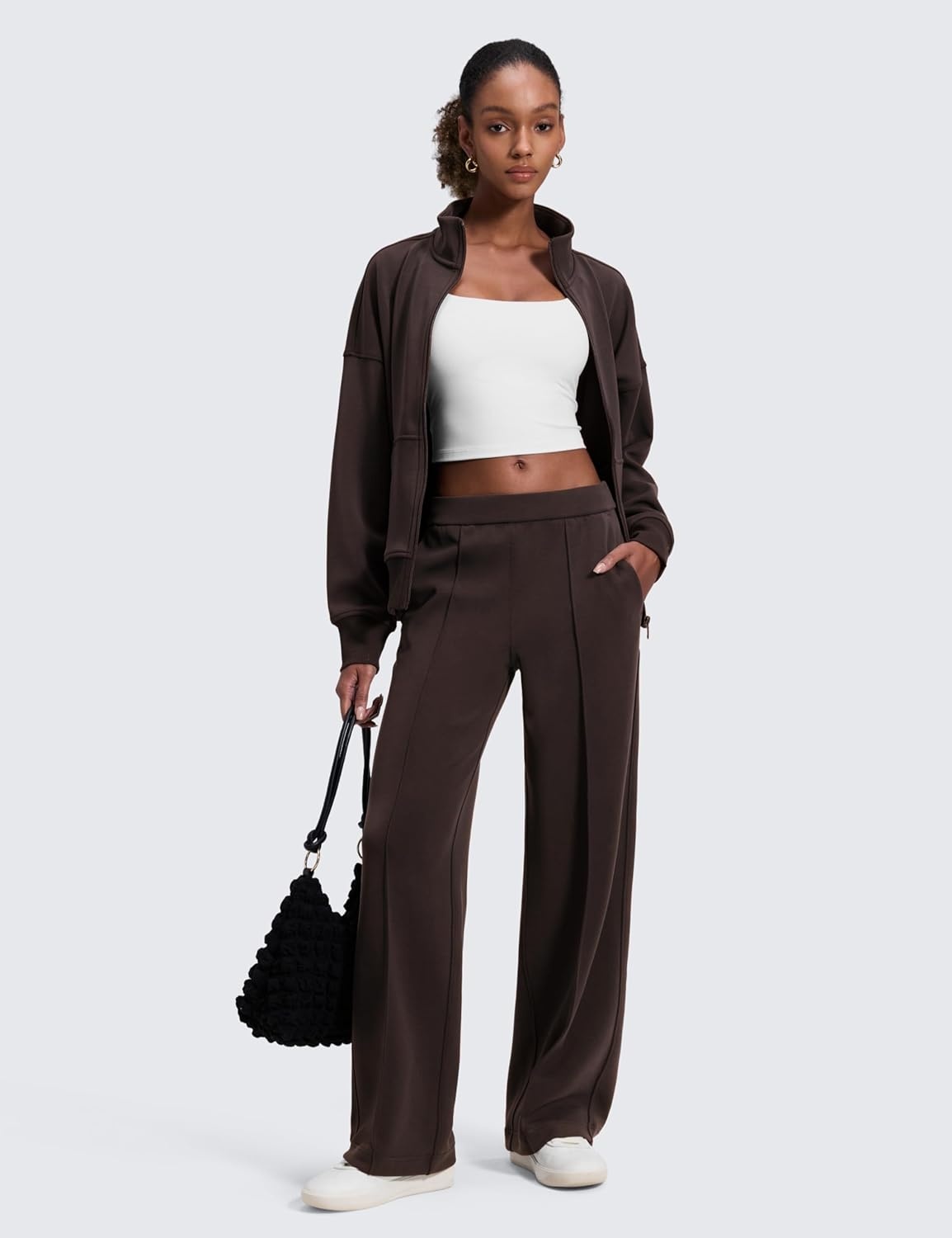 image:imageCRZ YOGA SoftAura Pintuck Straight Leg Sweatpants Women 30 Modal Casual Lounge Travel Pants with PocketsHot Fudge Brown
