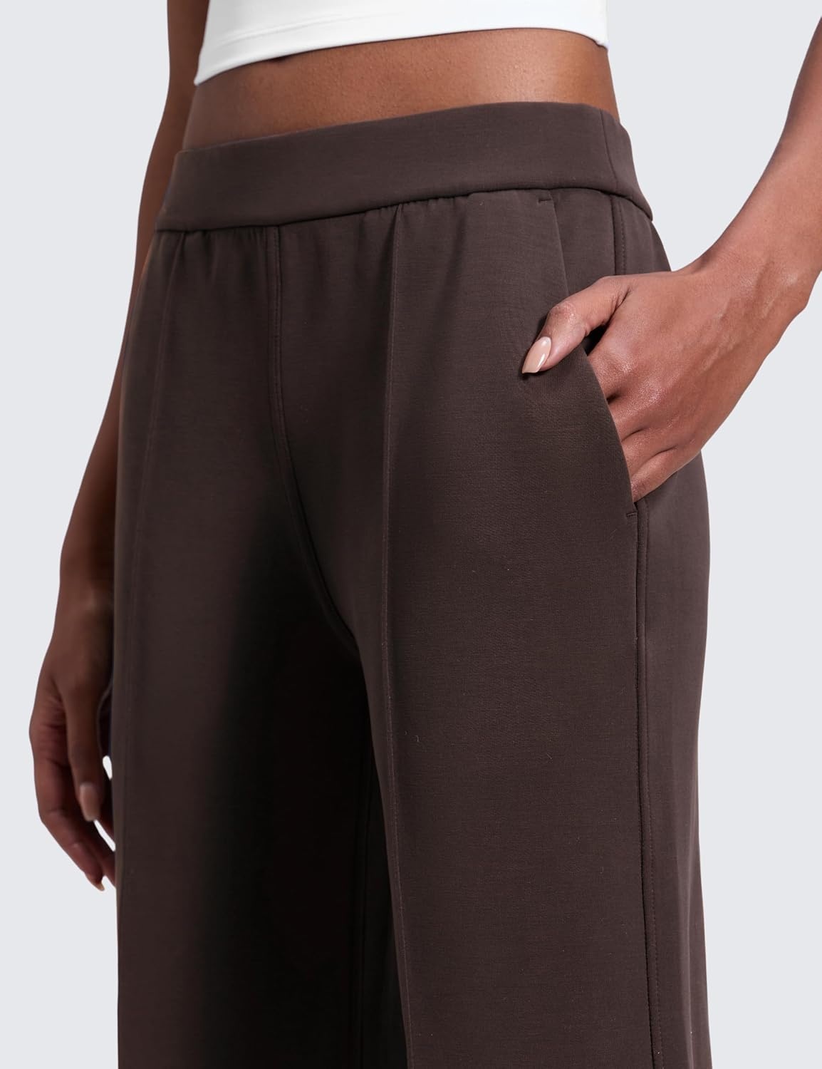 image:imageCRZ YOGA SoftAura Pintuck Straight Leg Sweatpants Women 30 Modal Casual Lounge Travel Pants with PocketsHot Fudge Brown