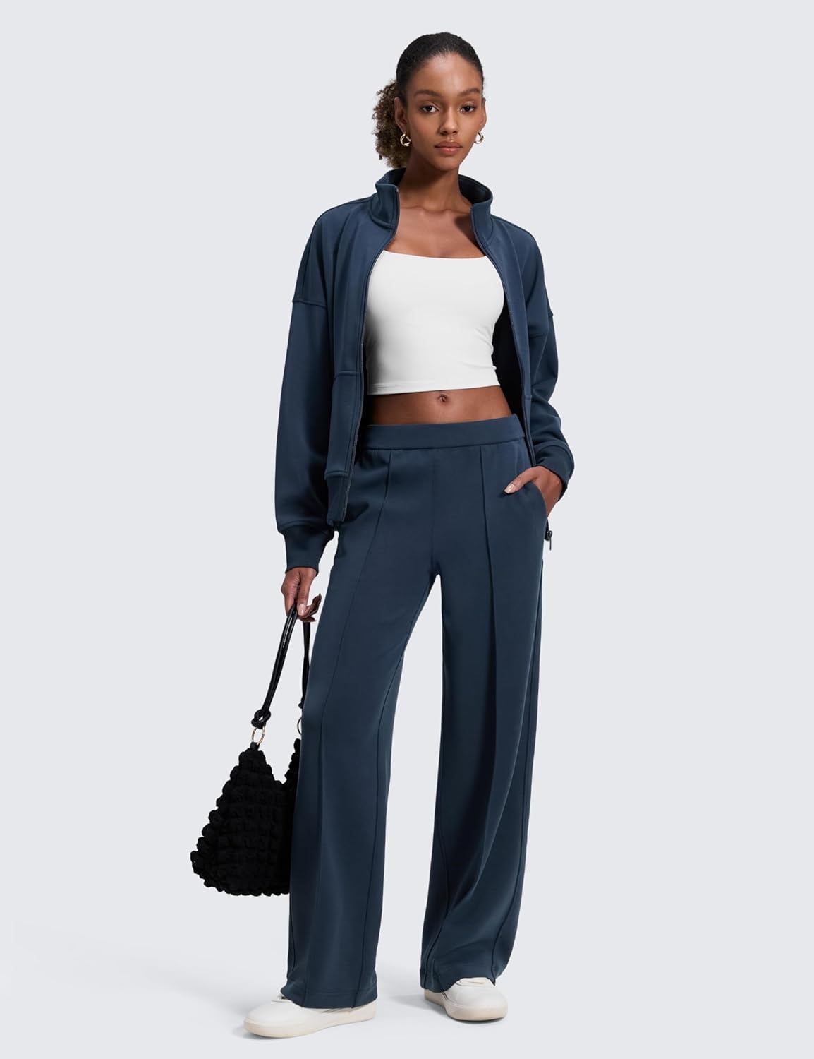 image:imageCRZ YOGA SoftAura Pintuck Straight Leg Sweatpants Women 30 Modal Casual Lounge Travel Pants with PocketsInk Blue