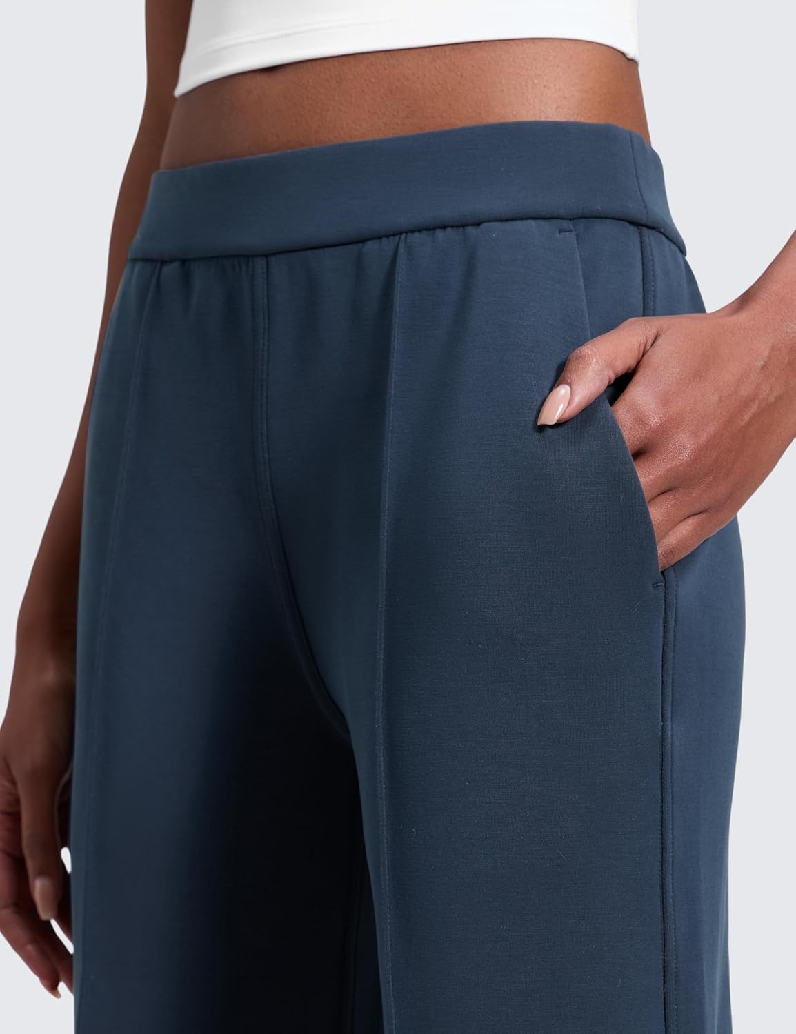 image:imageCRZ YOGA SoftAura Pintuck Straight Leg Sweatpants Women 30 Modal Casual Lounge Travel Pants with PocketsInk Blue