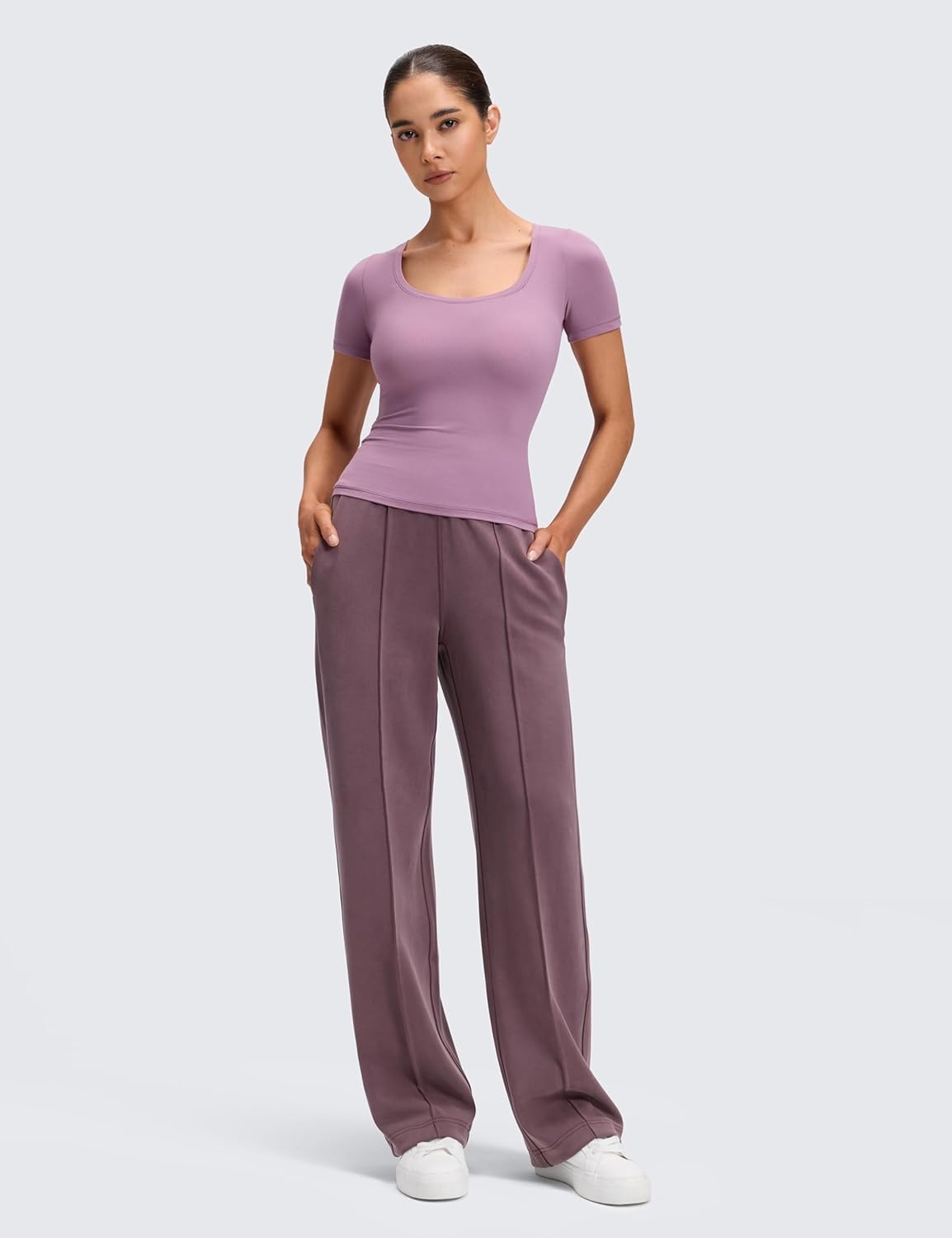 image:imageCRZ YOGA SoftAura Pintuck Straight Leg Sweatpants Women 30 Modal Casual Lounge Travel Pants with PocketsLight Ripe Plum
