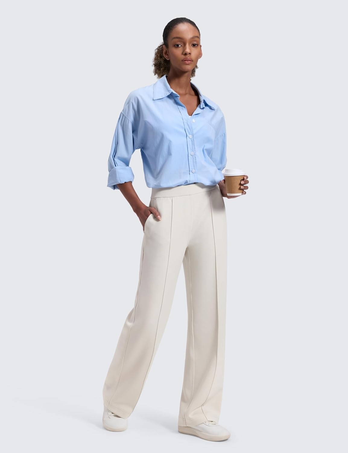 image:imageCRZ YOGA SoftAura Pintuck Straight Leg Sweatpants Women 30 Modal Casual Lounge Travel Pants with PocketsMilky White