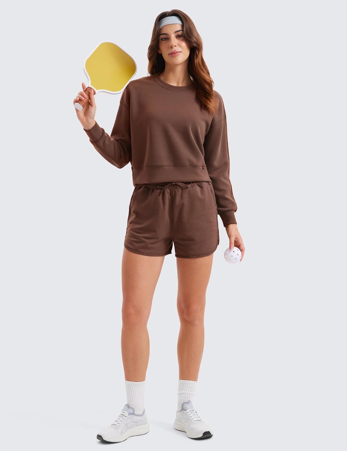 image:imageCRZ YOGA SoftAura Pullover Sweatshirt for Women Crewneck Workout Casual Basic Fall Sweat ShirtsCoffee Brown