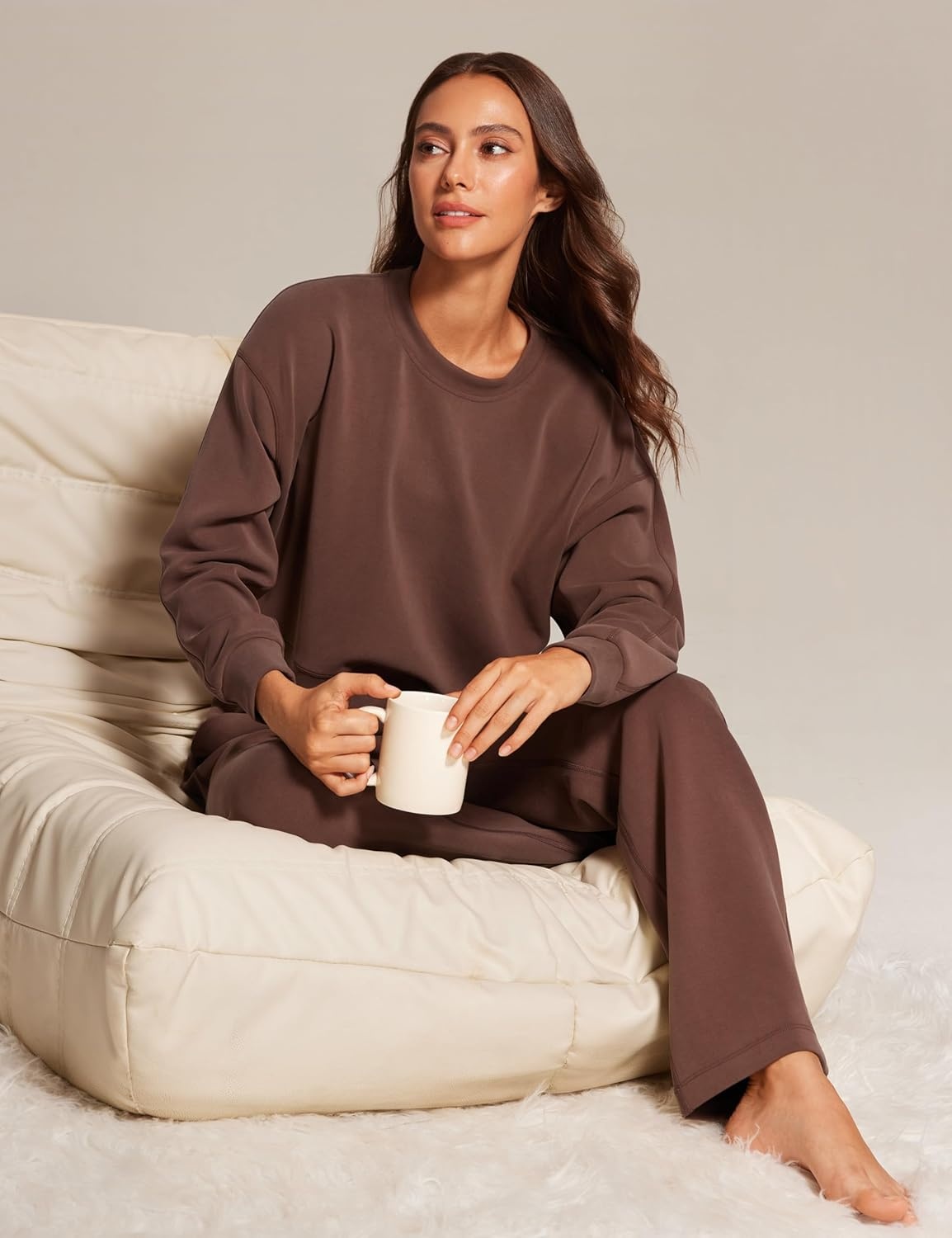 image:imageCRZ YOGA SoftAura Pullover Sweatshirt for Women Crewneck Workout Casual Basic Fall Sweat ShirtsCoffee Brown