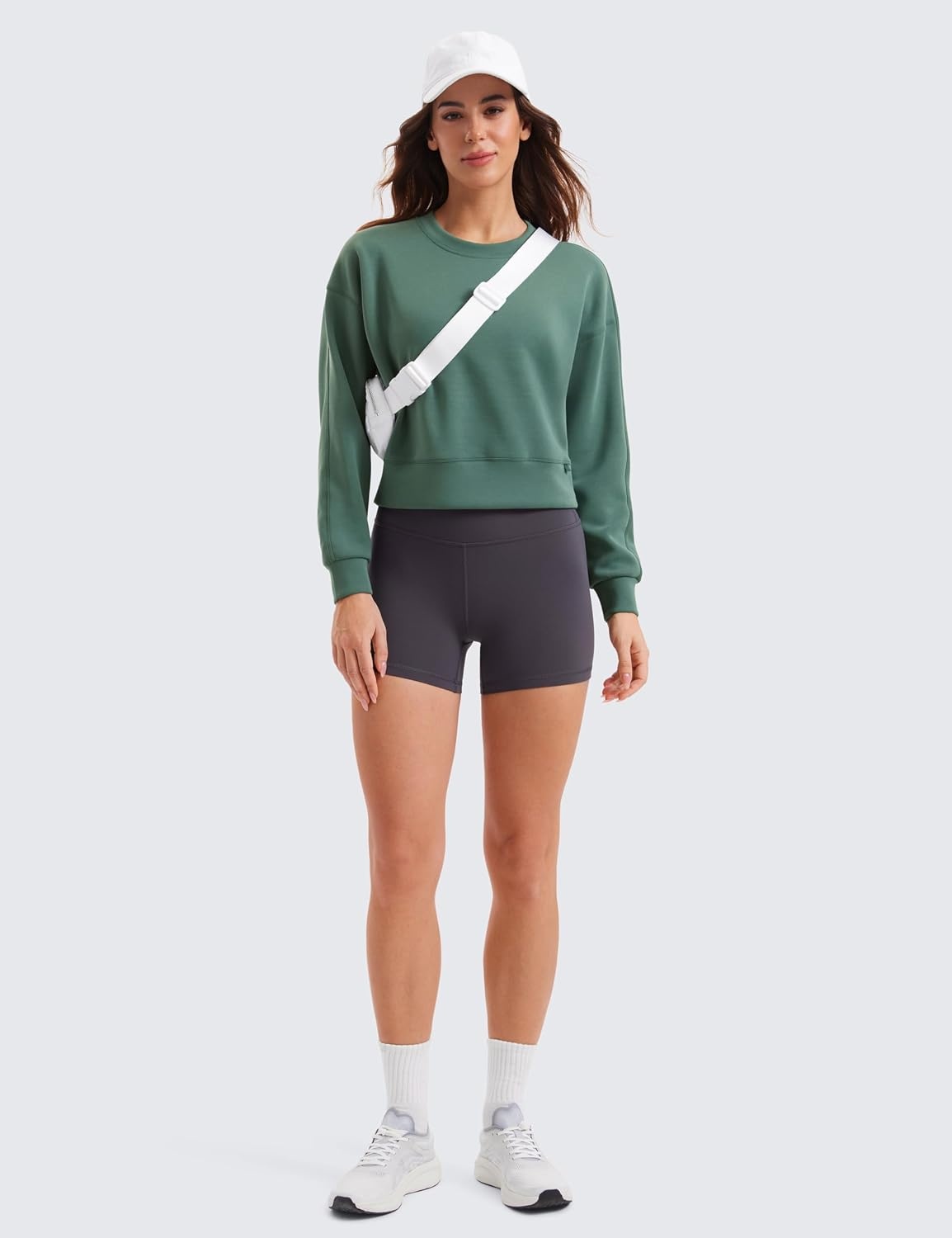 image:imageCRZ YOGA SoftAura Pullover Sweatshirt for Women Crewneck Workout Casual Basic Fall Sweat ShirtsDark Forest Green