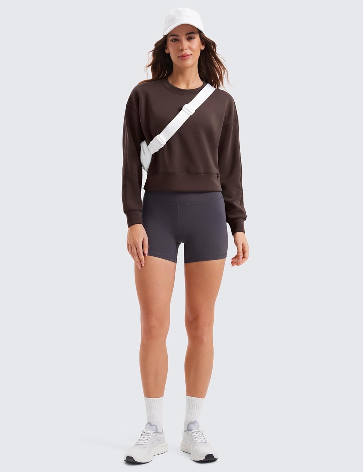 image:imageCRZ YOGA SoftAura Pullover Sweatshirt for Women Crewneck Workout Casual Basic Fall Sweat ShirtsHot Fudge Brown