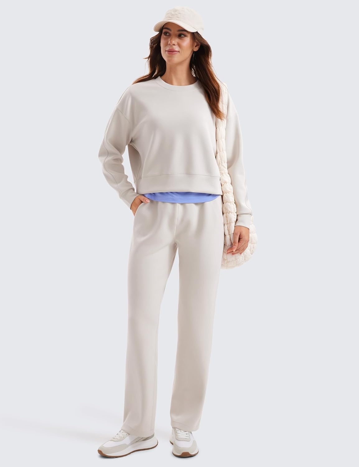image:imageCRZ YOGA SoftAura Pullover Sweatshirt for Women Crewneck Workout Casual Basic Fall Sweat ShirtsMilky White Bone