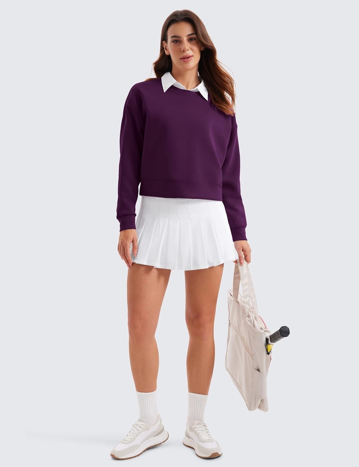 image:imageCRZ YOGA SoftAura Pullover Sweatshirt for Women Crewneck Workout Casual Basic Fall Sweat ShirtsPlum Magenta