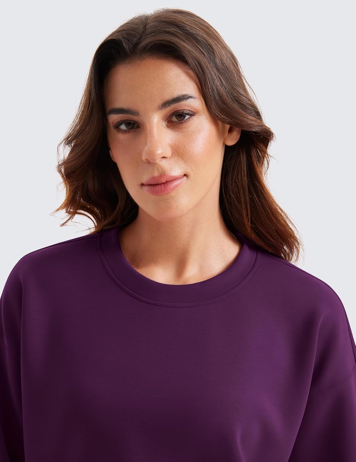 image:imageCRZ YOGA SoftAura Pullover Sweatshirt for Women Crewneck Workout Casual Basic Fall Sweat ShirtsPlum Magenta