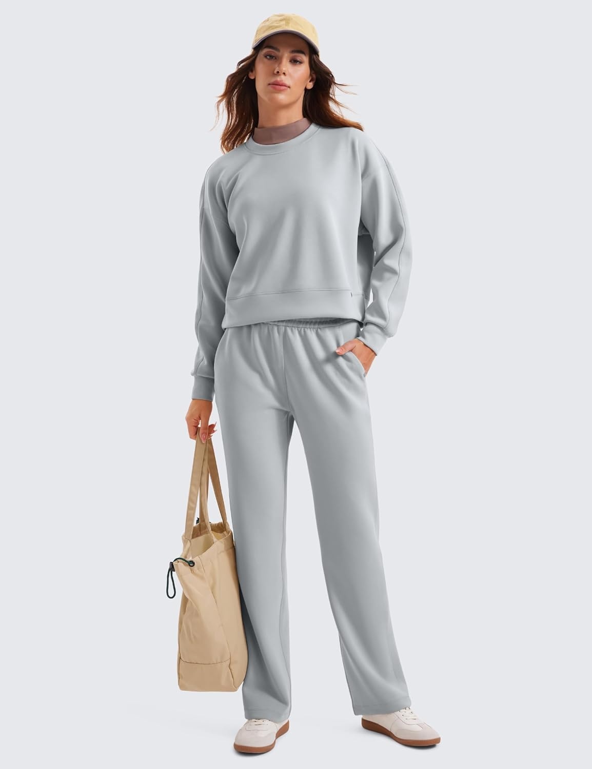 image:imageCRZ YOGA SoftAura Pullover Sweatshirt for Women Crewneck Workout Casual Basic Fall Sweat ShirtsRhino Grey