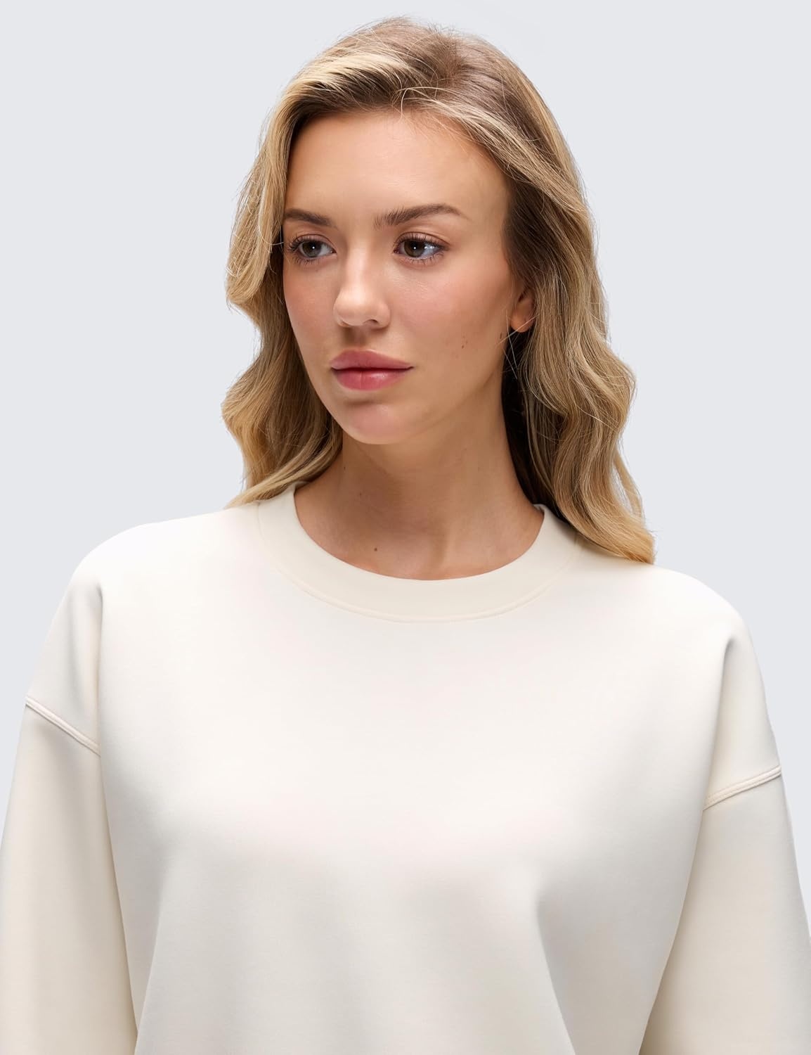 image:imageCRZ YOGA SoftAura Pullover Sweatshirt for Women Crewneck Workout Casual Basic Fall Sweat ShirtsWhite Apricot
