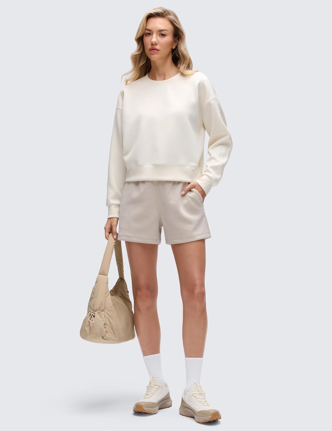 image:imageCRZ YOGA SoftAura Pullover Sweatshirt for Women Crewneck Workout Casual Basic Fall Sweat ShirtsWhite Apricot