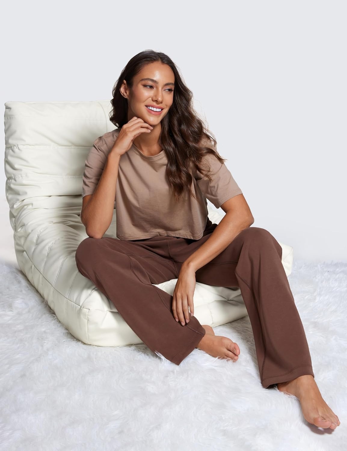 image:imageCRZ YOGA SoftAura Straight Leg Casual Sweatpants Women 283032 Modal Lounge Travel Pants with PocketsCoffee Brown