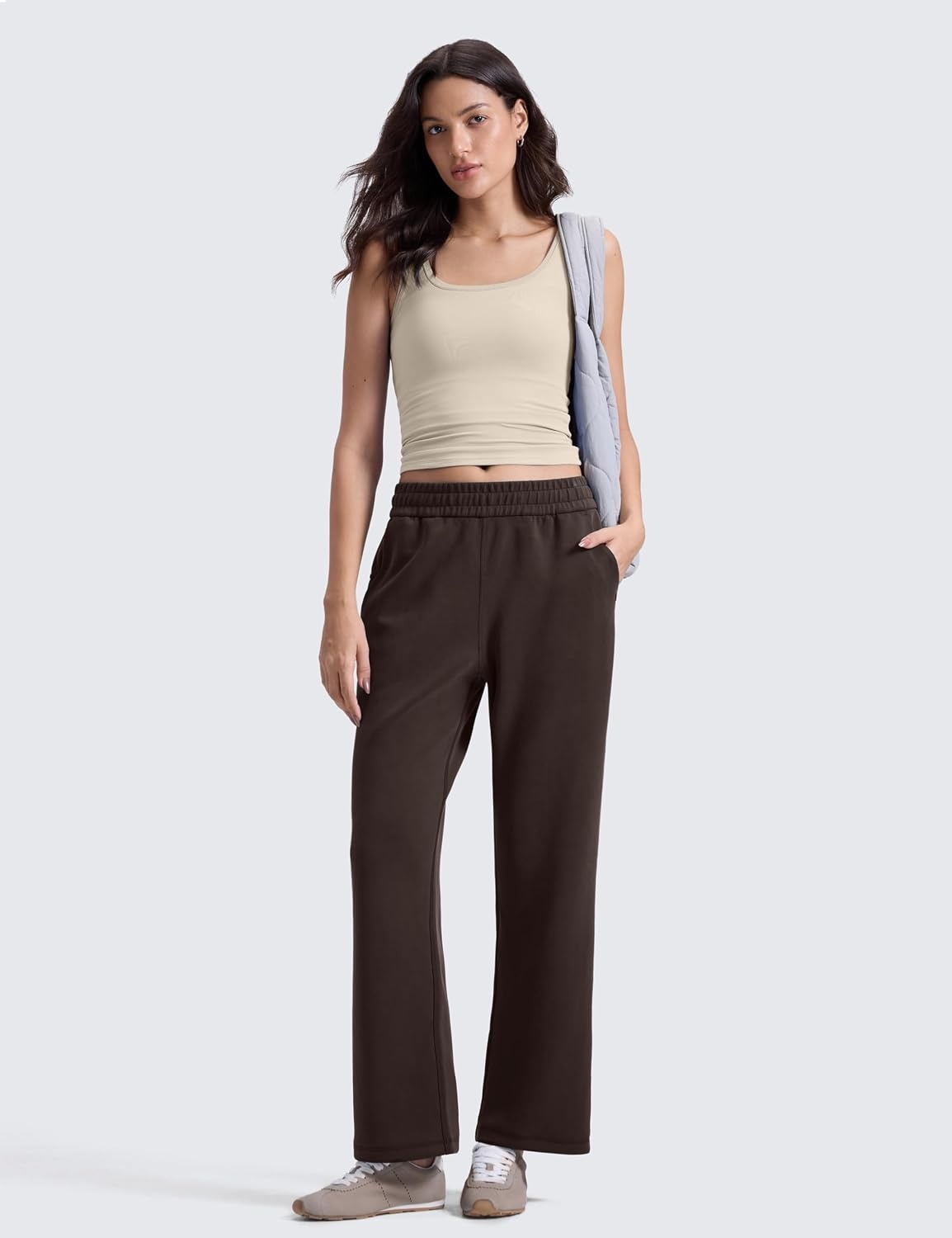 image:imageCRZ YOGA SoftAura Straight Leg Casual Sweatpants Women 283032 Modal Lounge Travel Pants with PocketsHot Fudge Brown