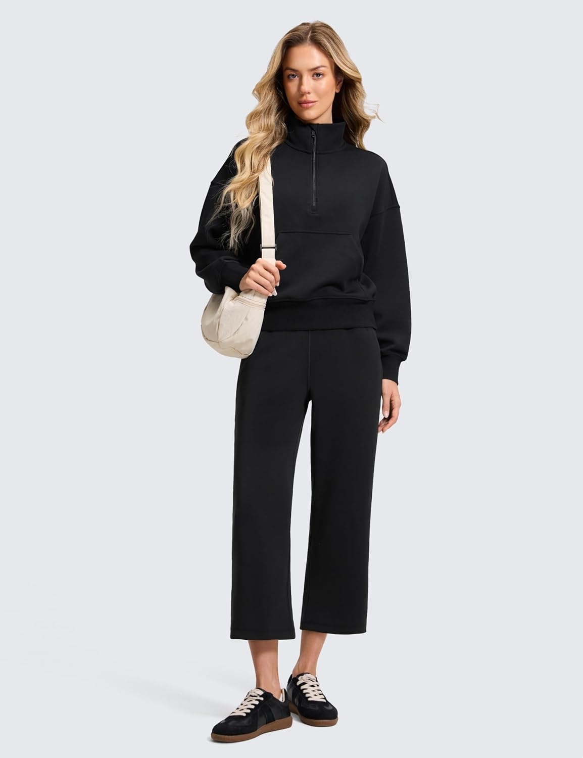 image:imageCRZ YOGA SoftAura Straight Leg Cropped Sweatpants Women 24 Modal Lounge Travel Casual Pants with PocketsBlack