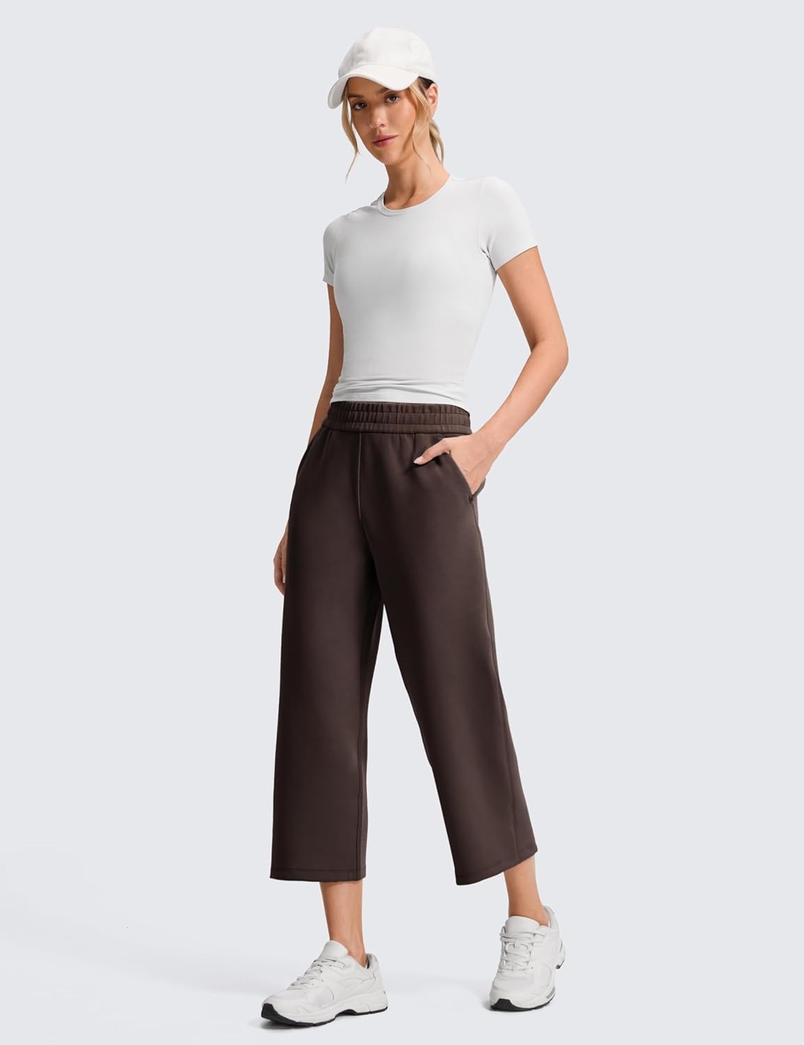 image:imageCRZ YOGA SoftAura Straight Leg Cropped Sweatpants Women 24 Modal Lounge Travel Casual Pants with PocketsHot Fudge Brown