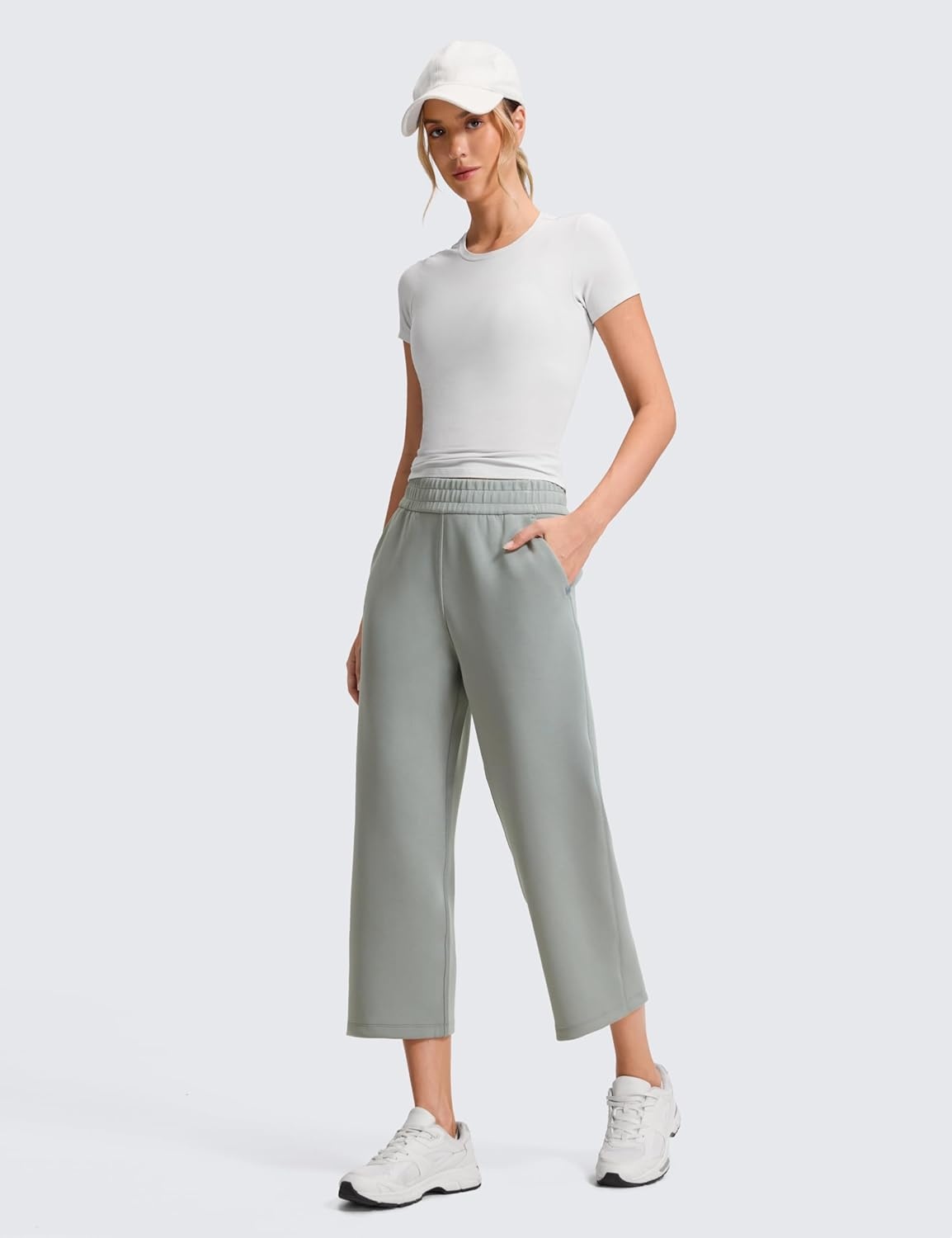 image:imageCRZ YOGA SoftAura Straight Leg Cropped Sweatpants Women 24 Modal Lounge Travel Casual Pants with PocketsSterling
