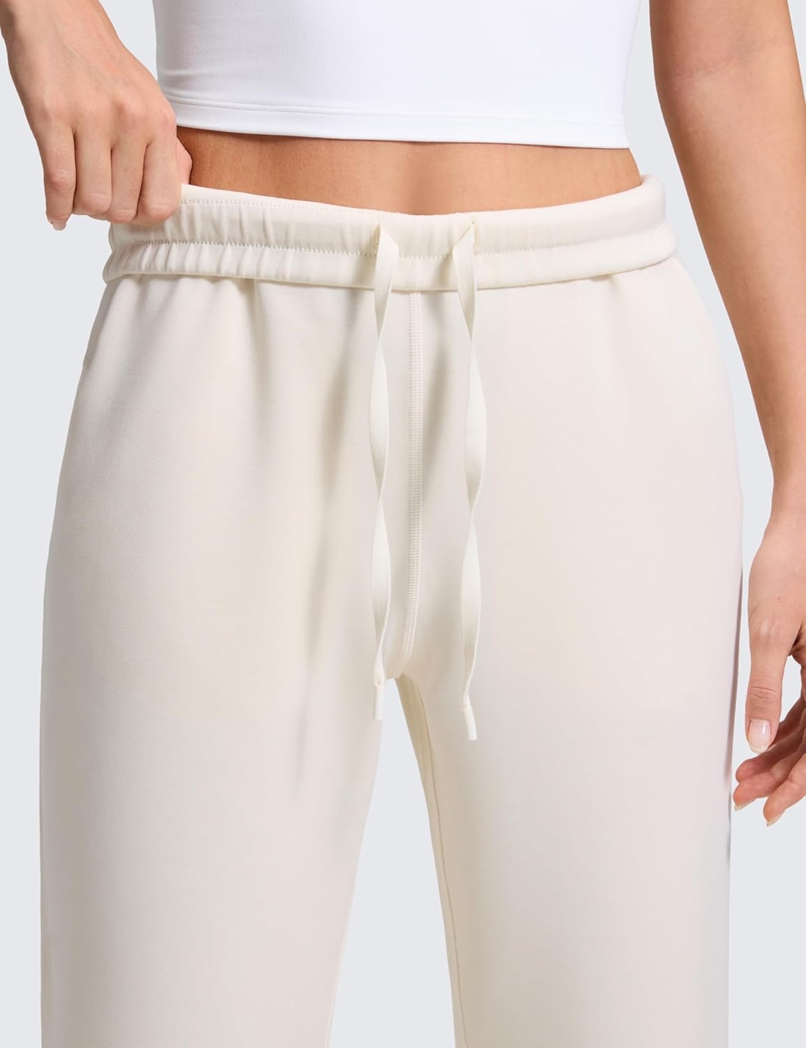 image:imageCRZ YOGA SoftAura Straight Leg Cropped Sweatpants Women 24 Modal Lounge Travel Casual Pants with PocketsWhite Apricot