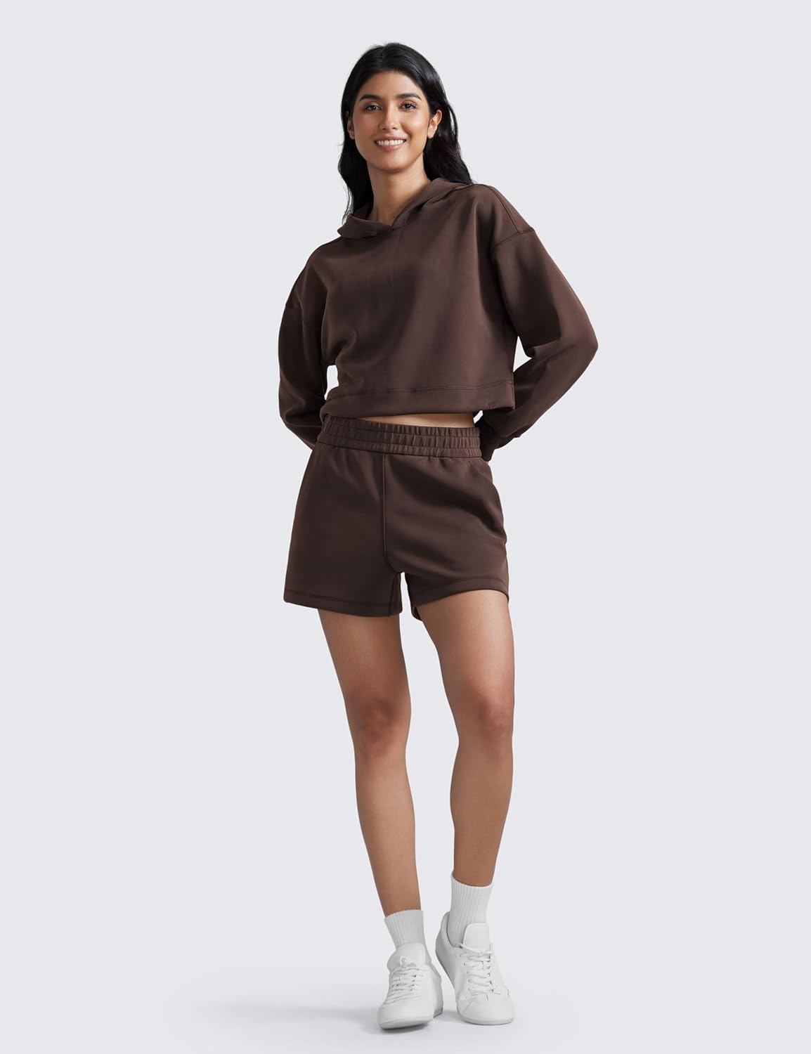 image:imageCRZ YOGA SoftAura Sweat Shorts for Women 4 High Waisted Modal for Casual Lounge Athletic with Pockets DrawstringHot Fudge Brown