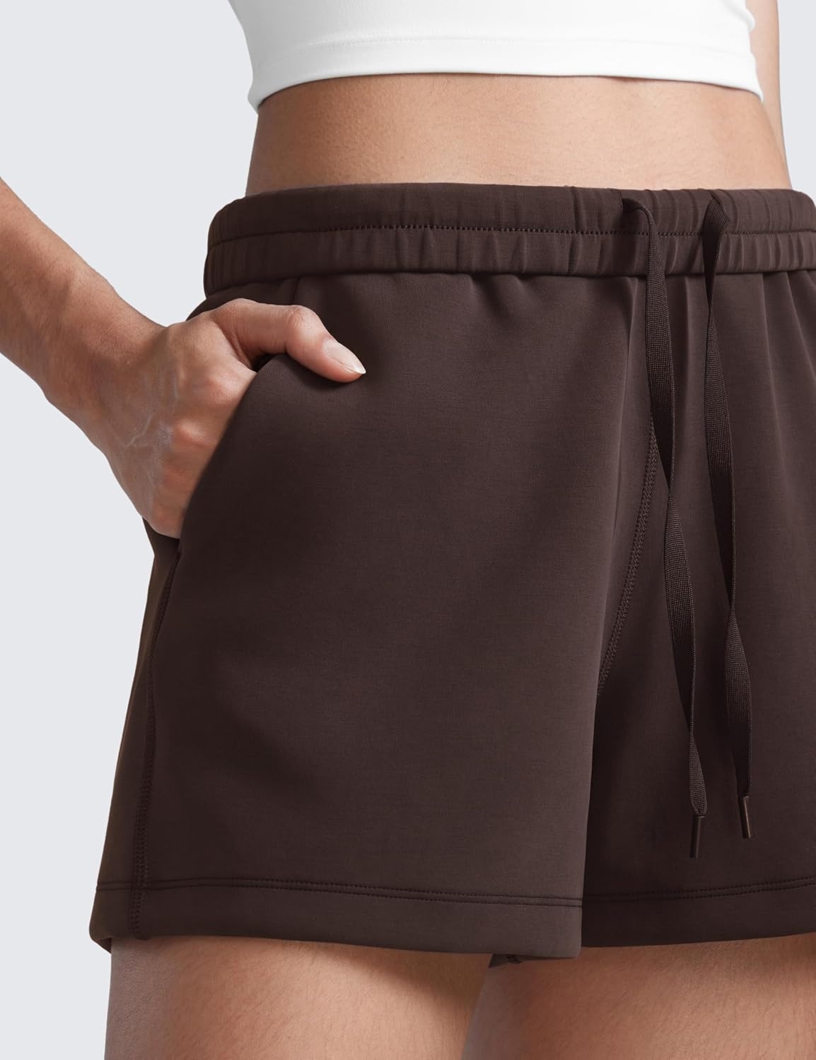 image:imageCRZ YOGA SoftAura Sweat Shorts for Women 4 High Waisted Modal for Casual Lounge Athletic with Pockets DrawstringHot Fudge Brown