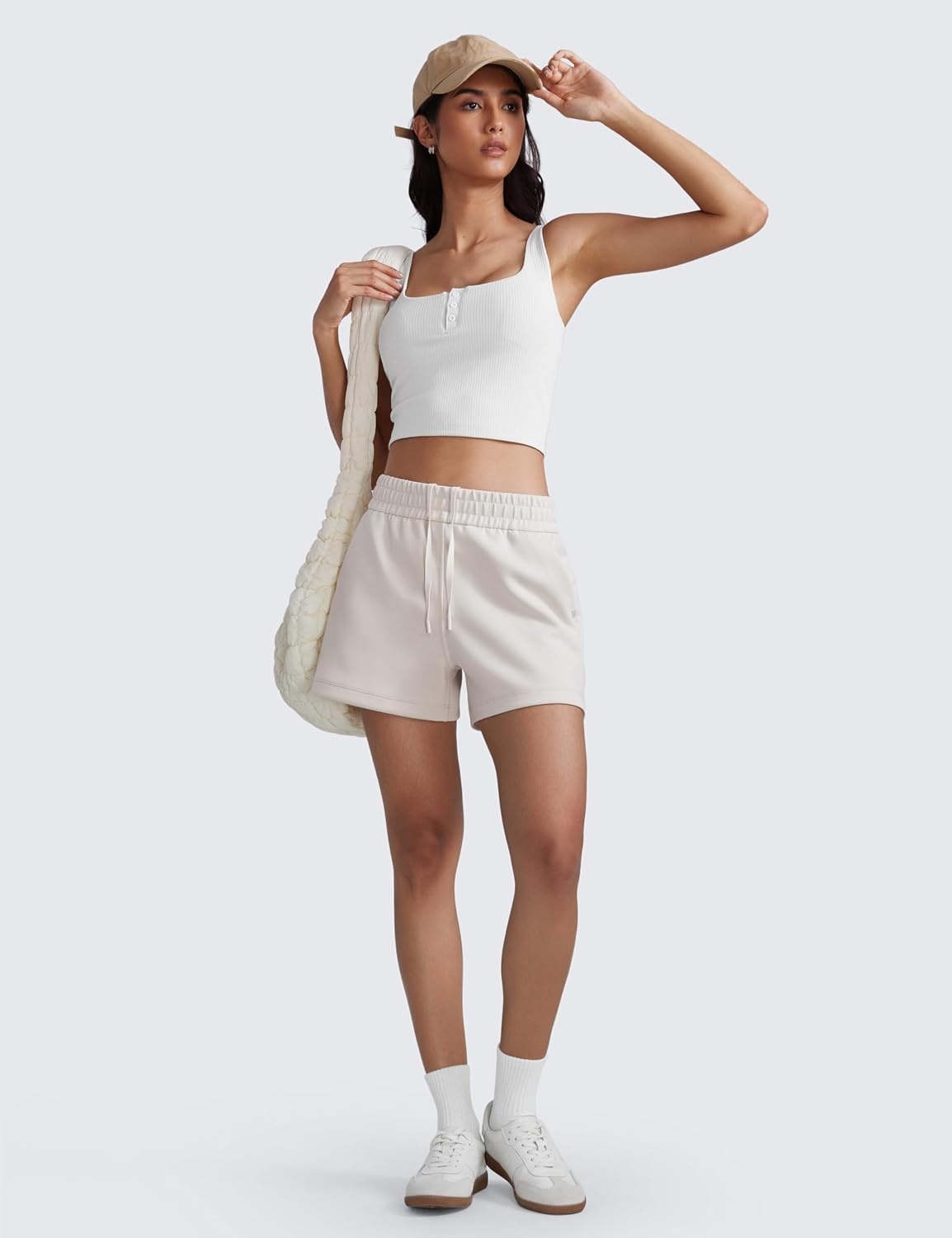 image:imageCRZ YOGA SoftAura Sweat Shorts for Women 4 High Waisted Modal for Casual Lounge Athletic with Pockets DrawstringMilky White Bone