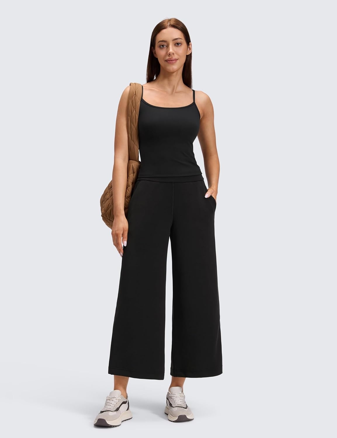 image:imageCRZ YOGA SoftAura Wide Leg Cropped Sweatpants Women 25 Modal Lounge Travel Casual Capri Pants with PocketsBlack