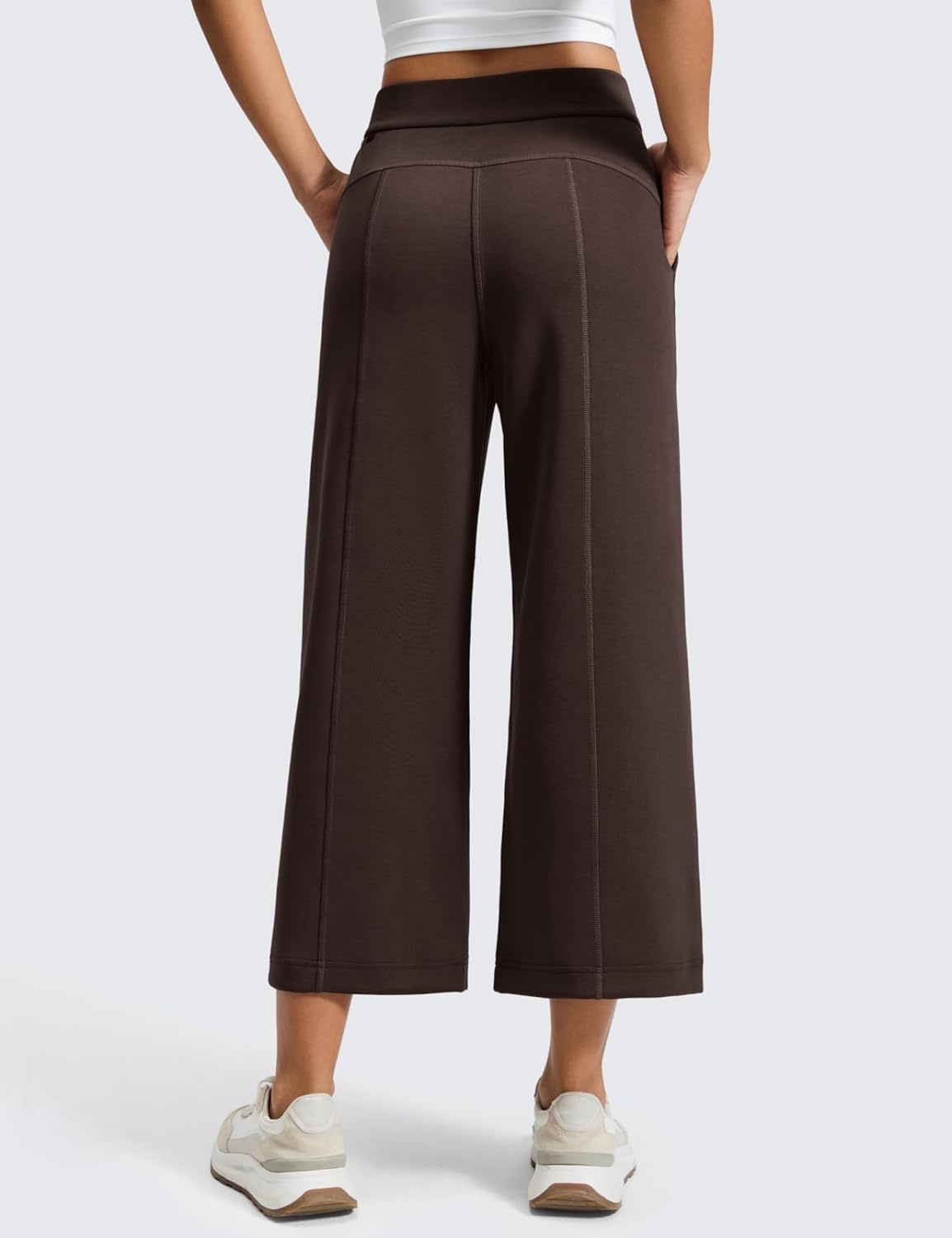 image:imageCRZ YOGA SoftAura Wide Leg Cropped Sweatpants Women 25 Modal Lounge Travel Casual Capri Pants with PocketsHot Fudge Brown