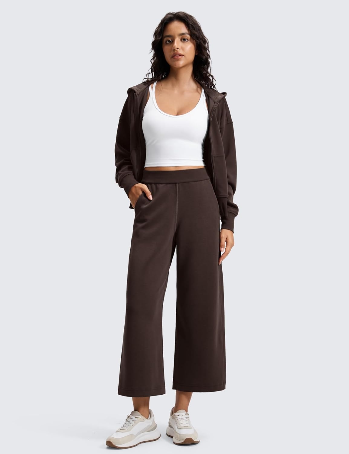 image:imageCRZ YOGA SoftAura Wide Leg Cropped Sweatpants Women 25 Modal Lounge Travel Casual Capri Pants with PocketsHot Fudge Brown