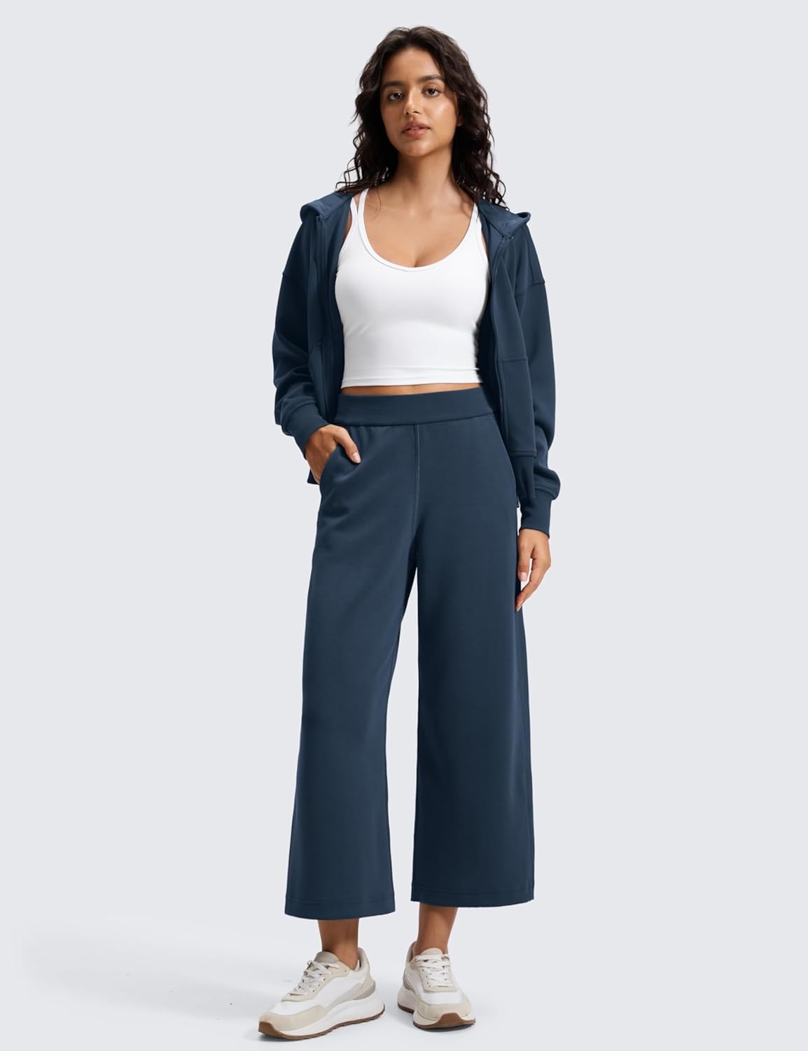 image:imageCRZ YOGA SoftAura Wide Leg Cropped Sweatpants Women 25 Modal Lounge Travel Casual Capri Pants with PocketsInk Blue