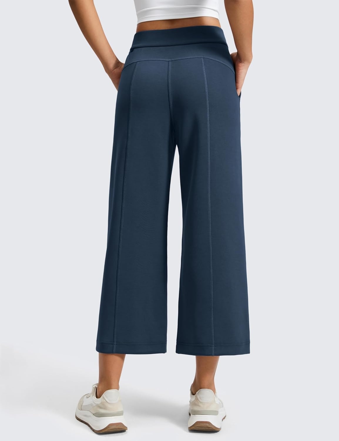 image:imageCRZ YOGA SoftAura Wide Leg Cropped Sweatpants Women 25 Modal Lounge Travel Casual Capri Pants with PocketsInk Blue