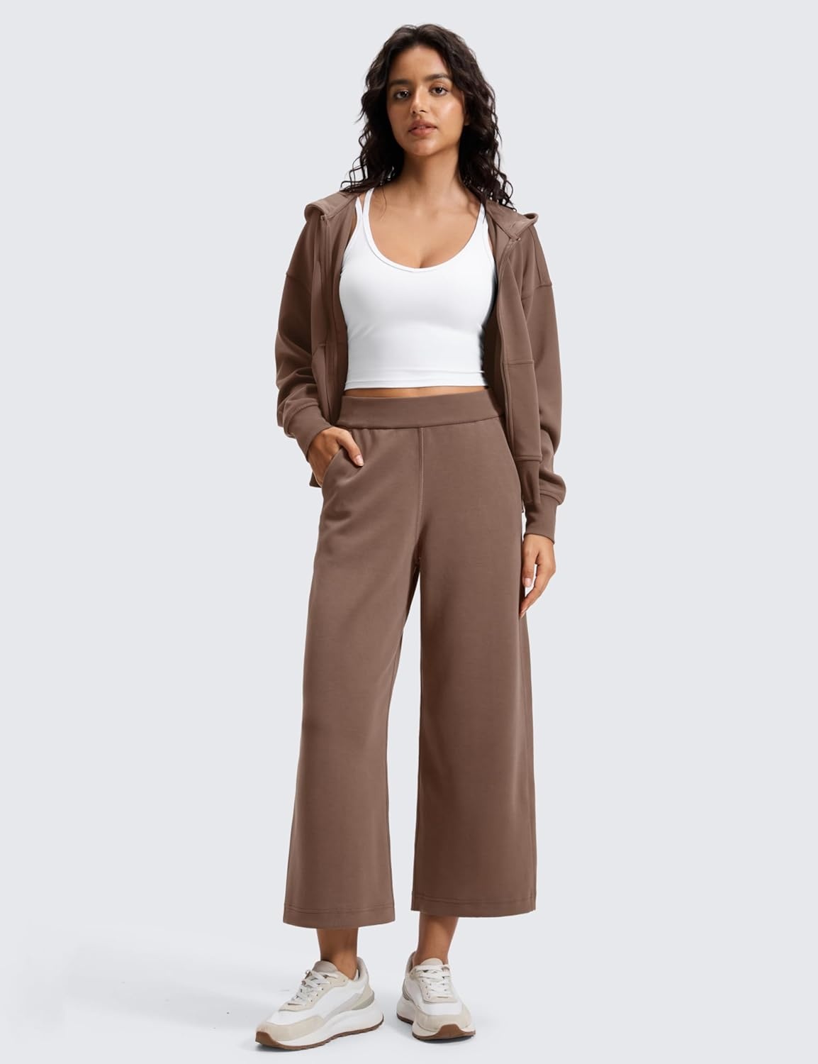 image:imageCRZ YOGA SoftAura Wide Leg Cropped Sweatpants Women 25 Modal Lounge Travel Casual Capri Pants with PocketsLava Brown