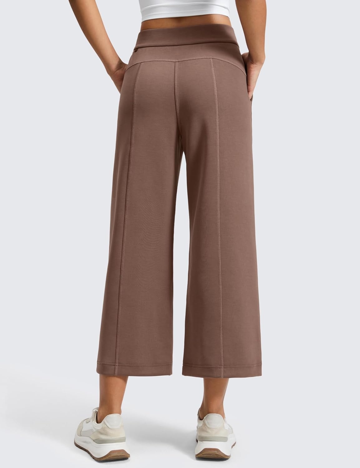 image:imageCRZ YOGA SoftAura Wide Leg Cropped Sweatpants Women 25 Modal Lounge Travel Casual Capri Pants with PocketsLava Brown