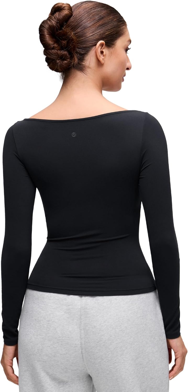 image:imageCRZ YOGA Softembrace Boat Neck Long Sleeve Shirts for Women Casual Going Out Tops Soft Stretchy Fitted Fall TShirtsBlack