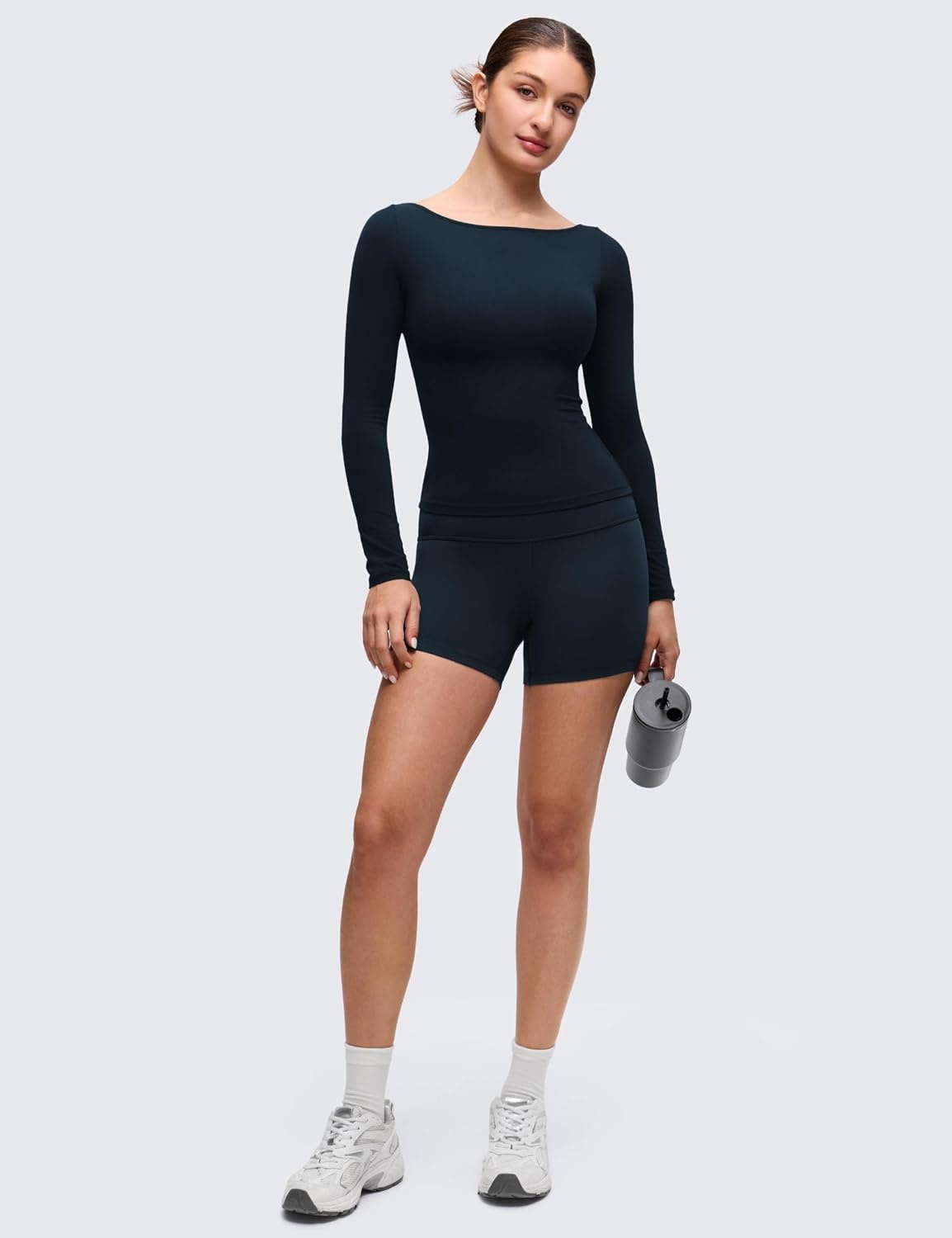 image:imageCRZ YOGA Softembrace Boat Neck Long Sleeve Shirts for Women Casual Going Out Tops Soft Stretchy Fitted Fall TShirtsTrue Navy