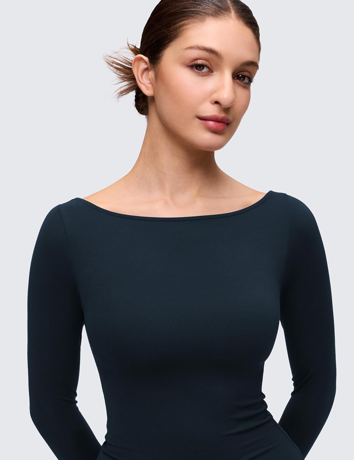 image:imageCRZ YOGA Softembrace Boat Neck Long Sleeve Shirts for Women Casual Going Out Tops Soft Stretchy Fitted Fall TShirtsTrue Navy