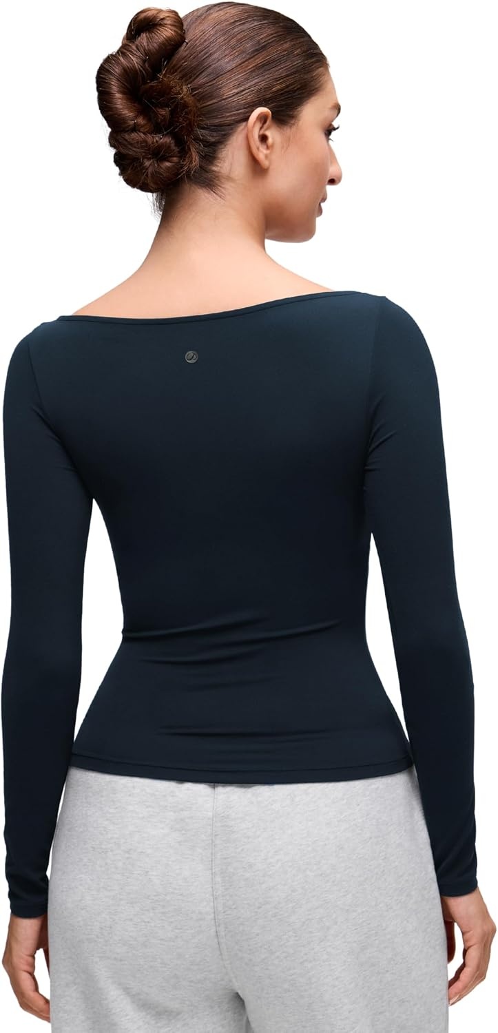 image:imageCRZ YOGA Softembrace Boat Neck Long Sleeve Shirts for Women Casual Going Out Tops Soft Stretchy Fitted Fall TShirtsTrue Navy