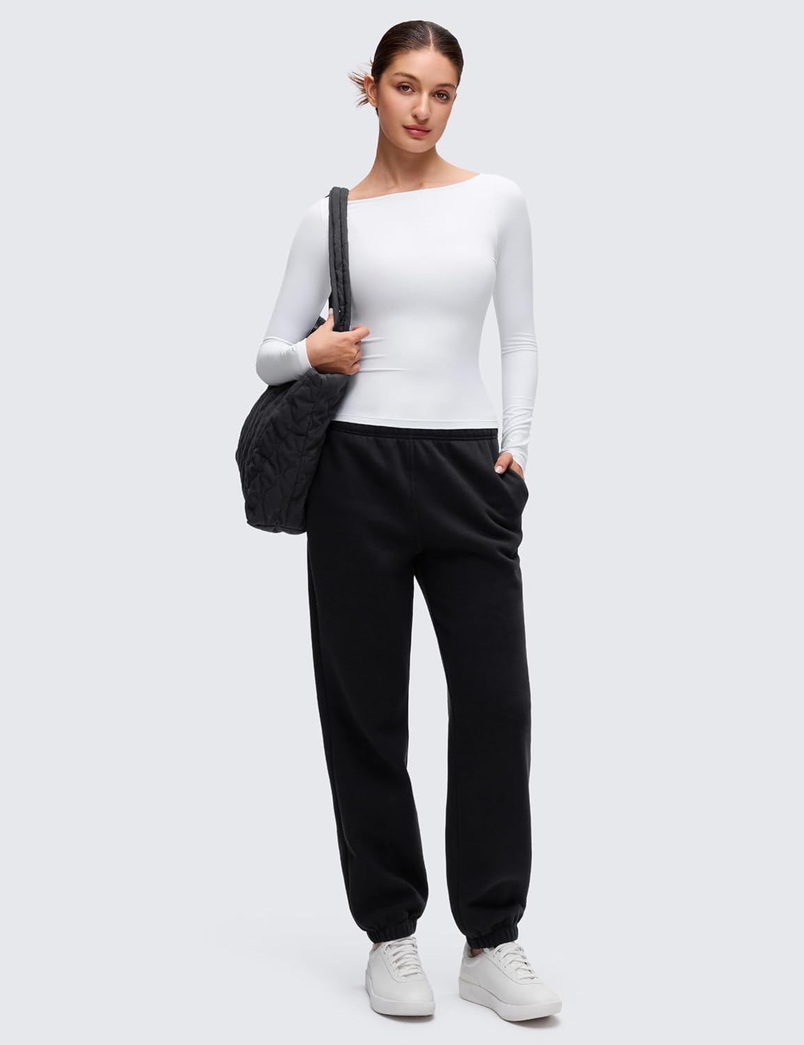 image:imageCRZ YOGA Softembrace Boat Neck Long Sleeve Shirts for Women Casual Going Out Tops Soft Stretchy Fitted Fall TShirtsWhite