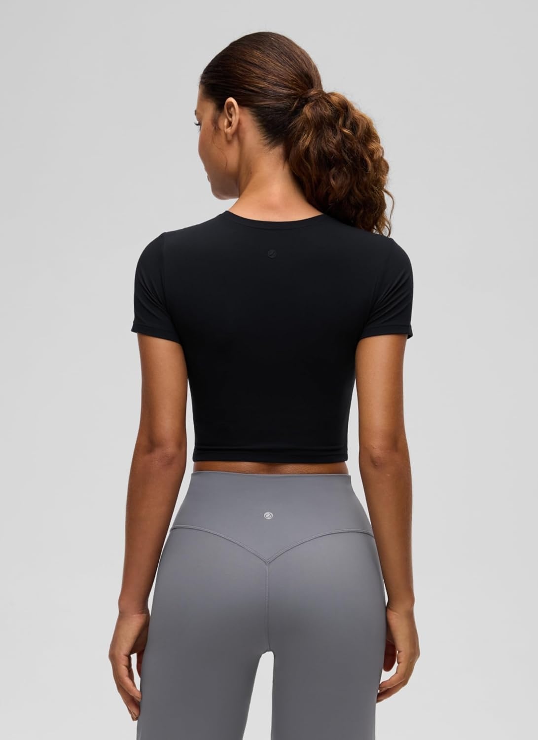 image:imageCRZ YOGA Softembrace Crewneck Crop Tops for Women Workout Casual Going Out Soft Short Sleeve Shirts Basic Fitted Baby TeesBlack