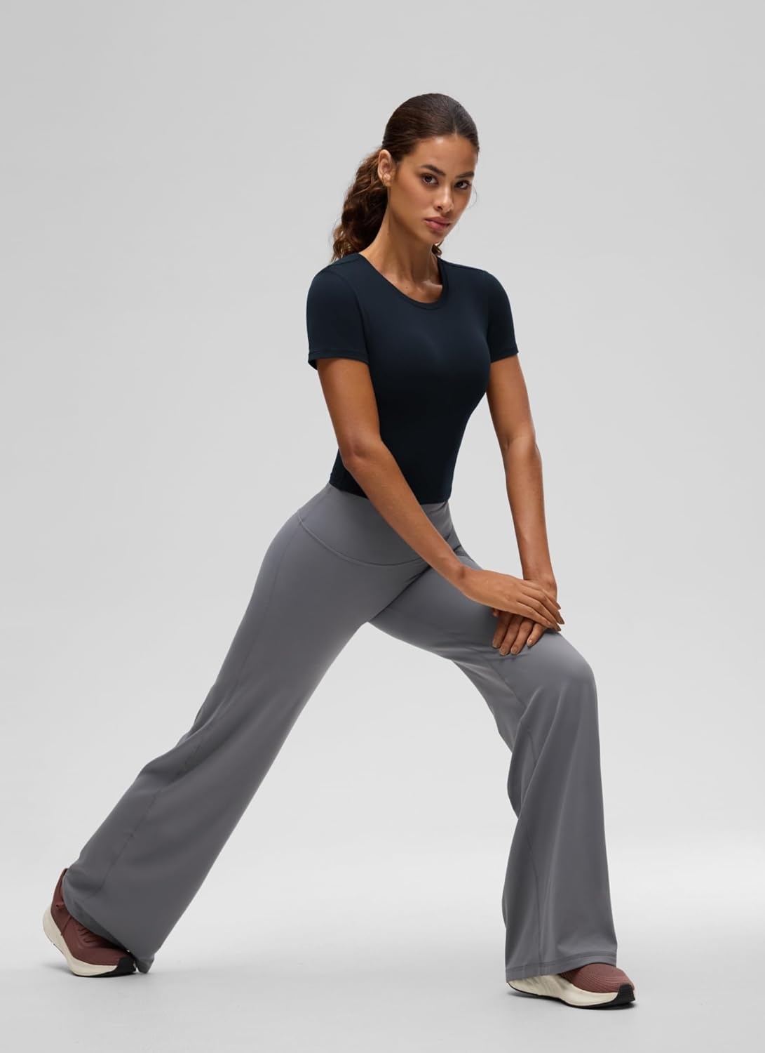 image:imageCRZ YOGA Softembrace Crewneck Crop Tops for Women Workout Casual Going Out Soft Short Sleeve Shirts Basic Fitted Baby TeesTrue Navy