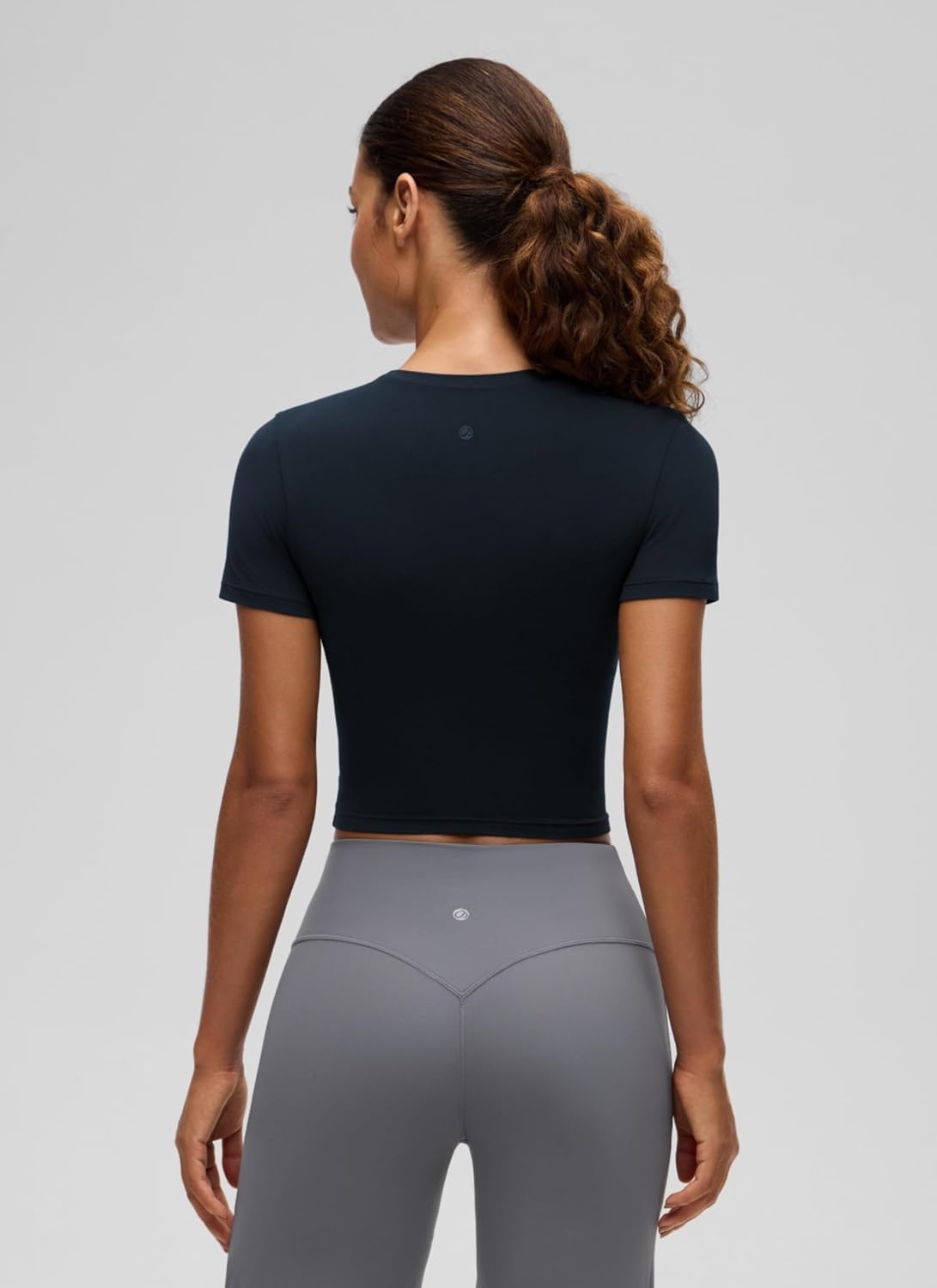 image:imageCRZ YOGA Softembrace Crewneck Crop Tops for Women Workout Casual Going Out Soft Short Sleeve Shirts Basic Fitted Baby TeesTrue Navy
