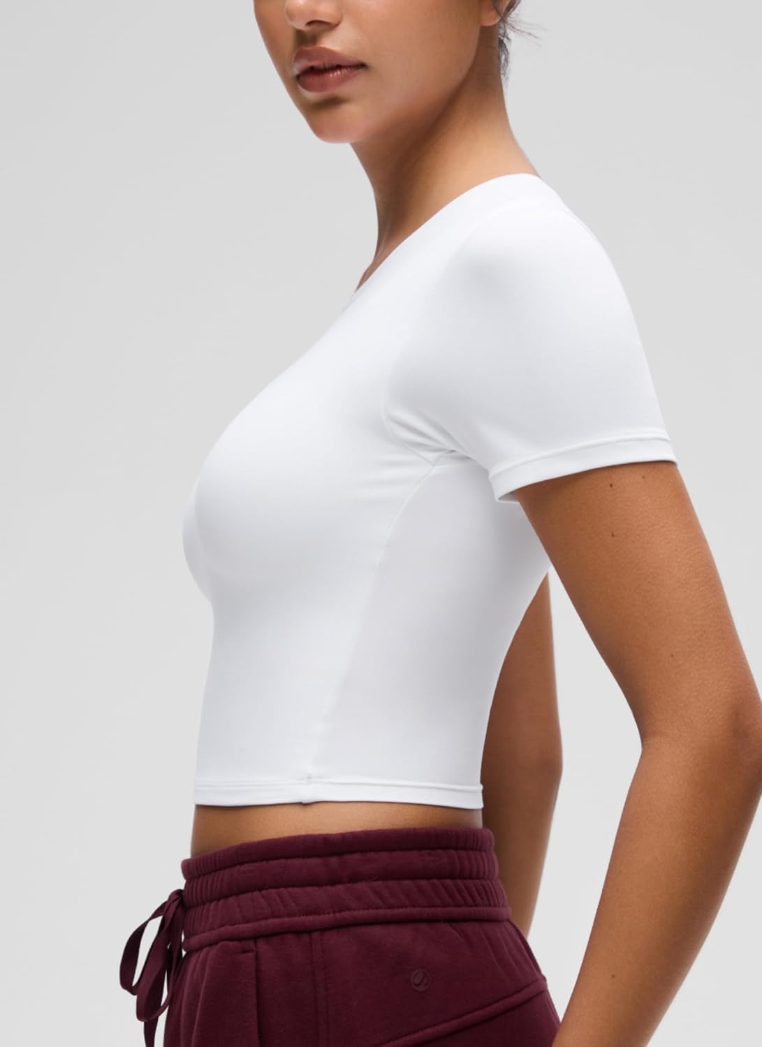 image:imageCRZ YOGA Softembrace Crewneck Crop Tops for Women Workout Casual Going Out Soft Short Sleeve Shirts Basic Fitted Baby TeesWhite