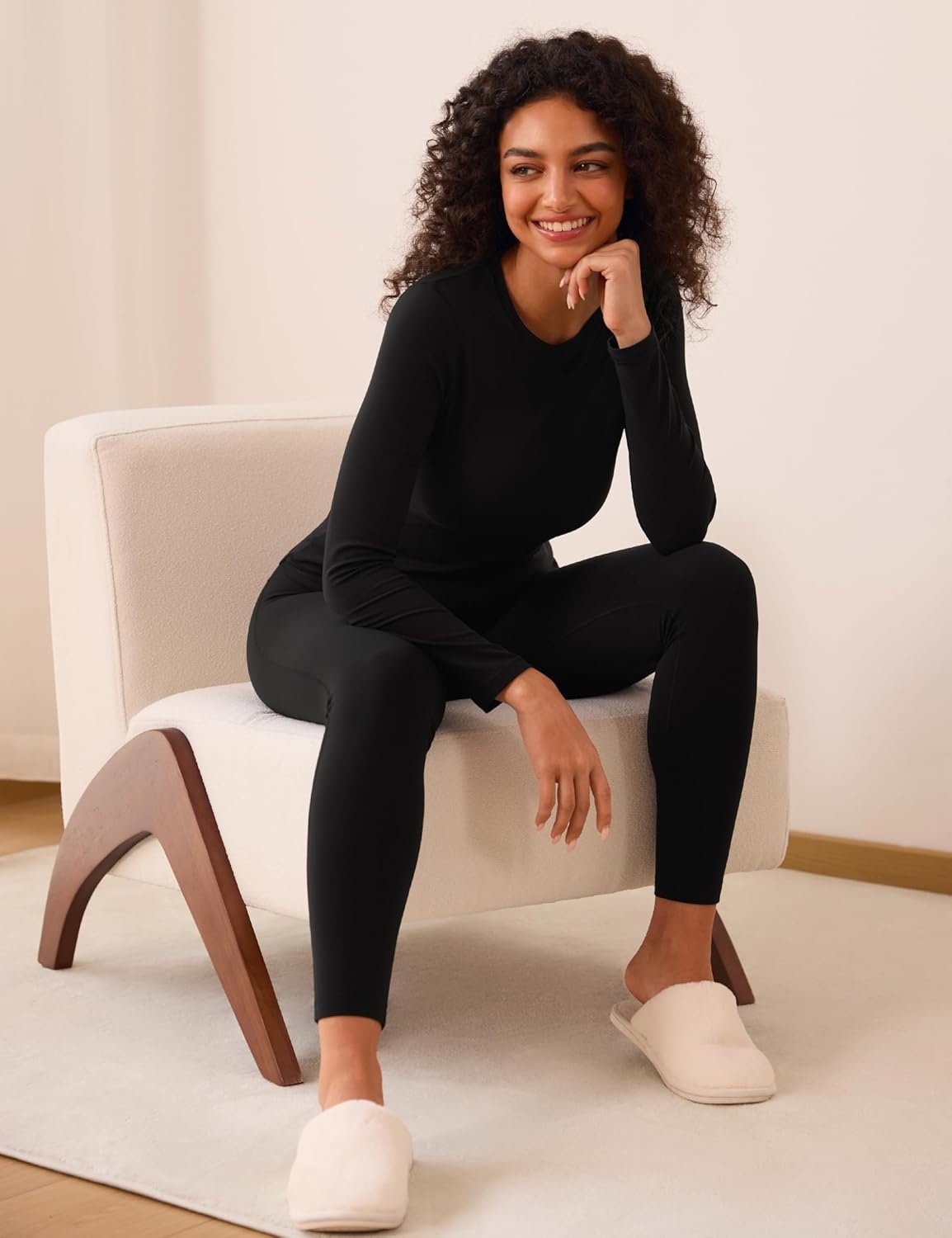 image:imageCRZ YOGA Softembrace Fleece Lined Thermal Underwear Set for Women Soft Casual Base Layer Long Johns Warm Pajamas Top BottomBlack