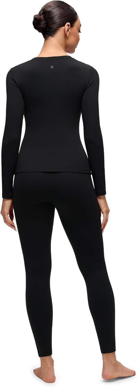 image:imageCRZ YOGA Softembrace Fleece Lined Thermal Underwear Set for Women Soft Casual Base Layer Long Johns Warm Pajamas Top BottomBlack