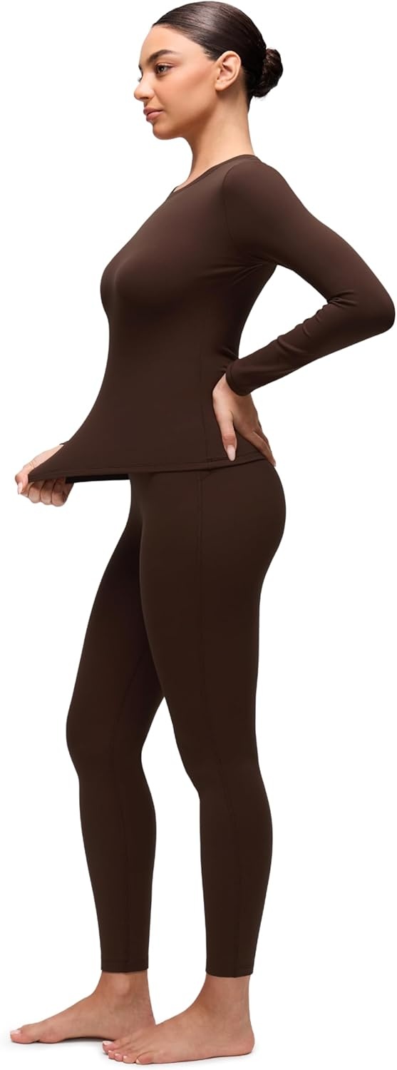 image:imageCRZ YOGA Softembrace Fleece Lined Thermal Underwear Set for Women Soft Casual Base Layer Long Johns Warm Pajamas Top BottomLava Brown