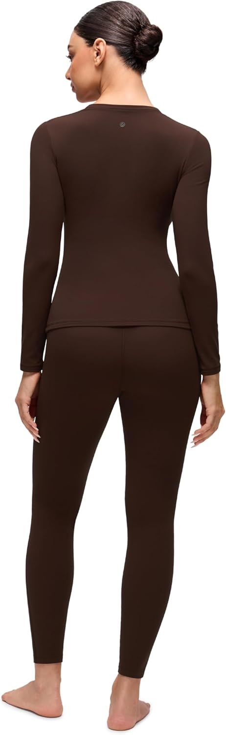 image:imageCRZ YOGA Softembrace Fleece Lined Thermal Underwear Set for Women Soft Casual Base Layer Long Johns Warm Pajamas Top BottomLava Brown