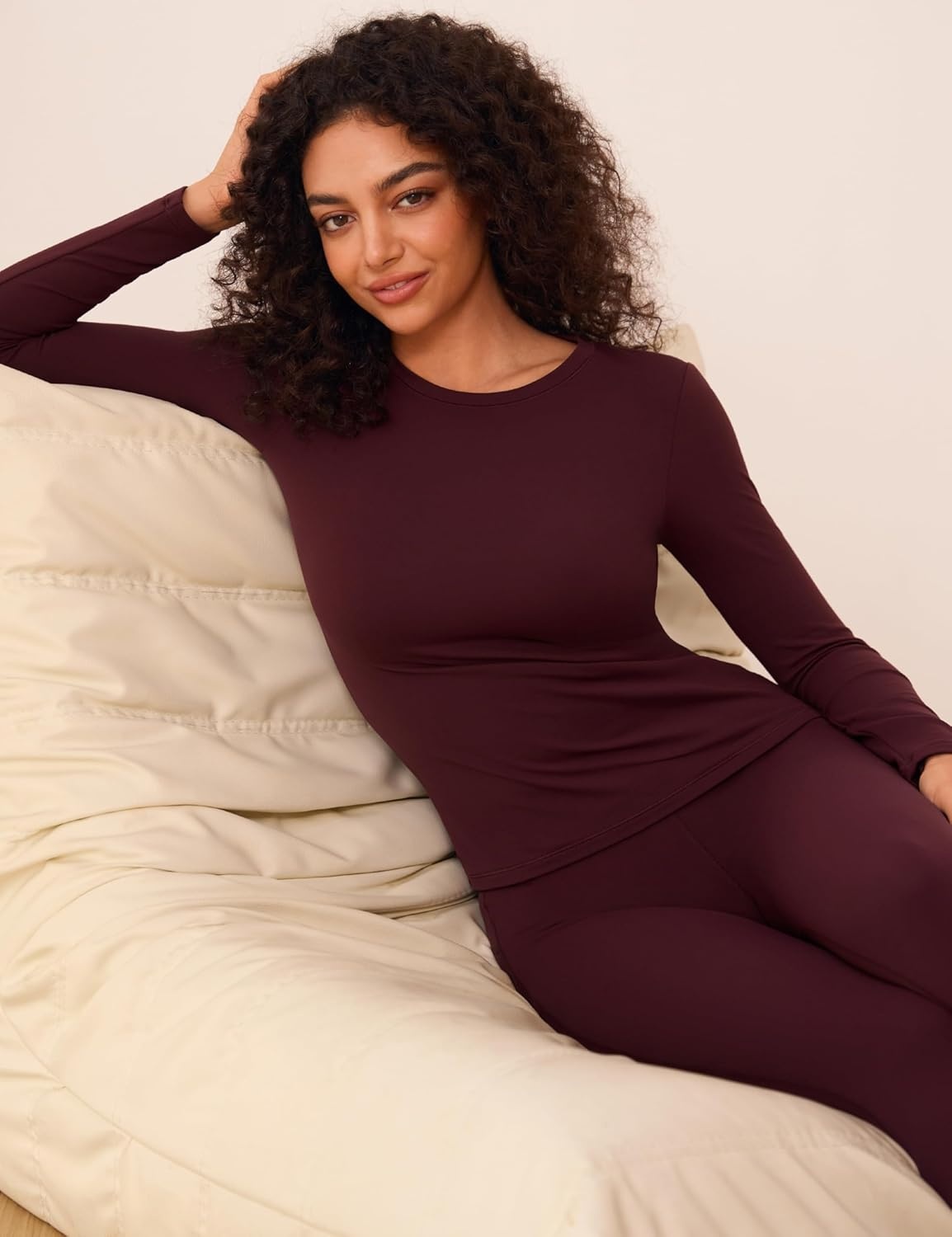 image:imageCRZ YOGA Softembrace Fleece Lined Thermal Underwear Set for Women Soft Casual Base Layer Long Johns Warm Pajamas Top BottomRed Merlot