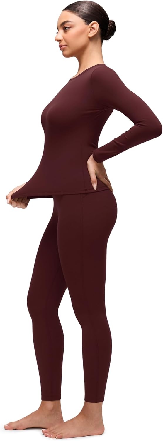 image:imageCRZ YOGA Softembrace Fleece Lined Thermal Underwear Set for Women Soft Casual Base Layer Long Johns Warm Pajamas Top BottomRed Merlot